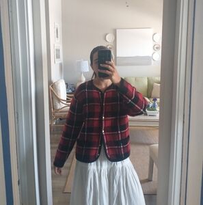 Vintage Red Plaid Cardigan Jacket